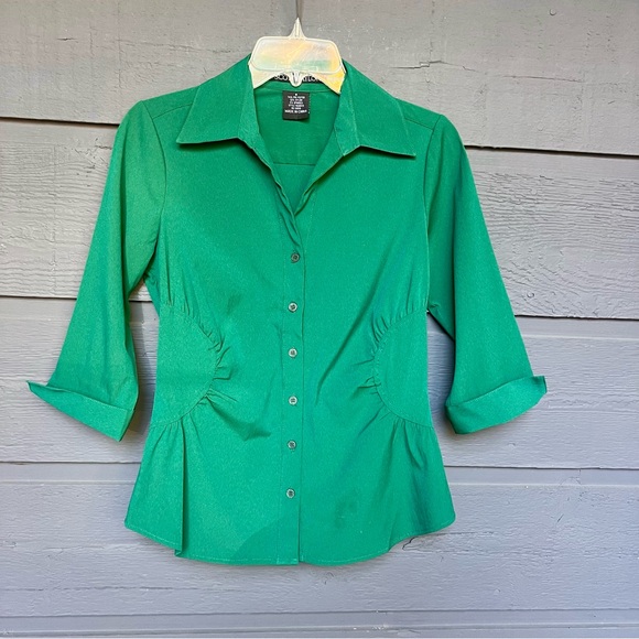 Vintage Scott Taylor Green Short Sleeve 80’s Blouse Size Small - Picture 2 of 11